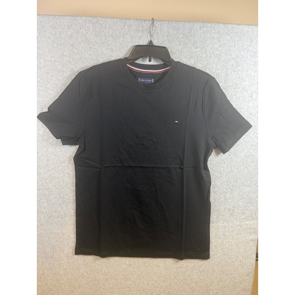 Tommy Hilfiger Mens Black Short Sleeve Crewneck Flag Logo T-Shirt Large